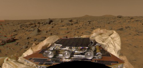 Minha primeira imagem - ao vivo pela internet - visto da sonda Pathfinder (fonte: NASA