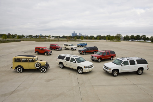 75 years of Chevrolet Suburban (clockwise from left), 1936, 1946