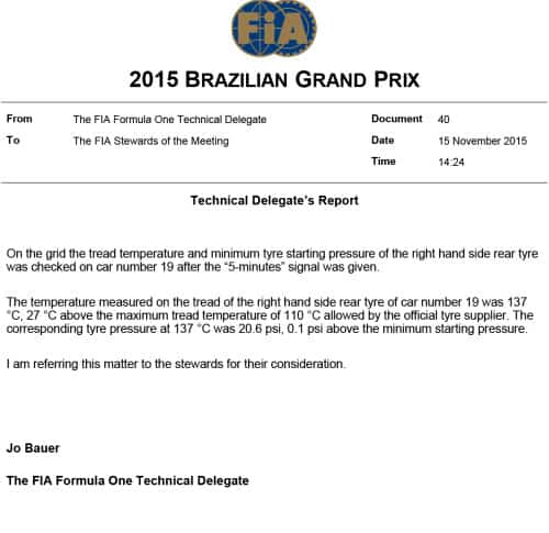 A lei, ora a lei: pneu do carro de Massa estava 0,1 psi fora do regulamento (fia.com)